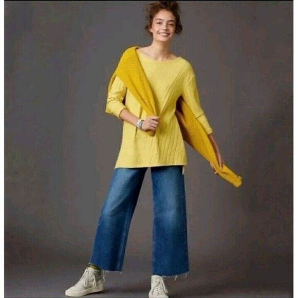 Anthropologie Maeve Devine Yellow Tunic Top Womens Size L NWT - Picture 1 of 11